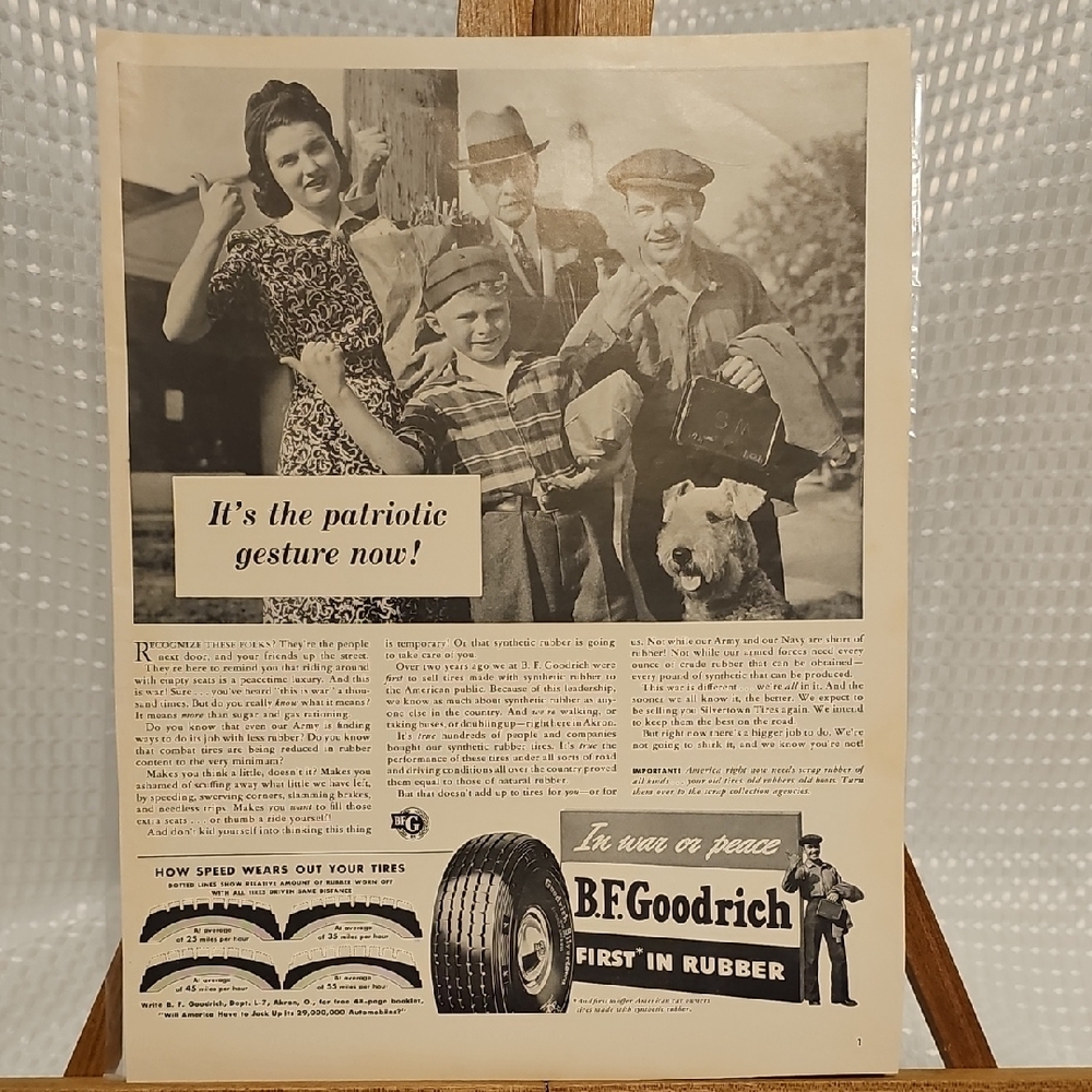 VintaPatriotic BF Goodrich Advertisement  1942 - Back Pepsi Cola Soglow Cart
